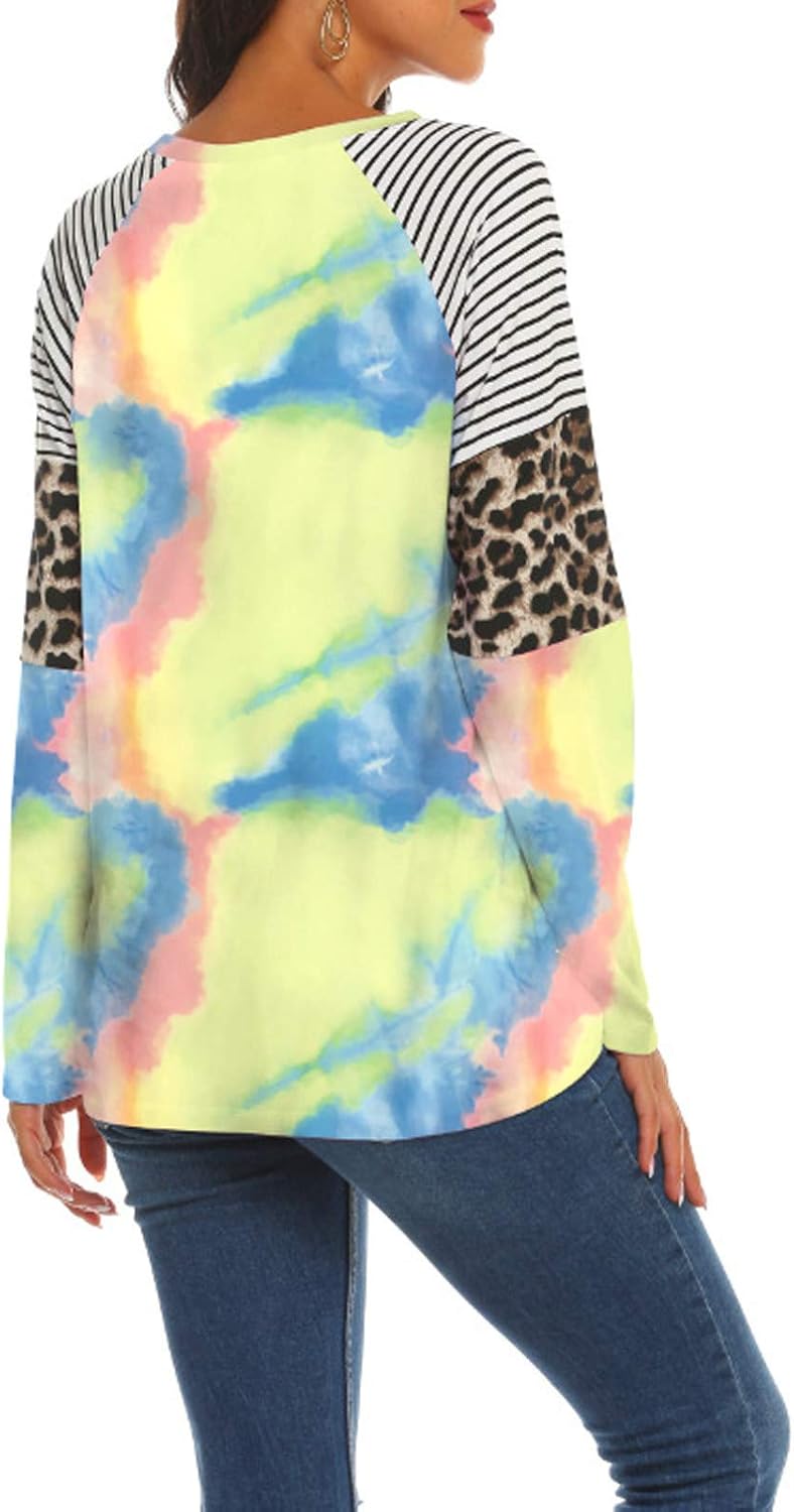 woobles Womens Sweatshirts for Ladies Tie Dye Printed Embroidery Collar Tunic Gradient Blouses Long Sleeve Pullovers - Image 1